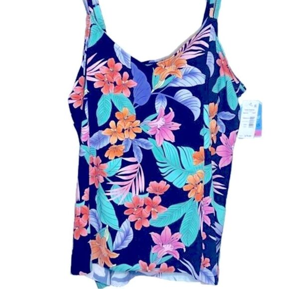 Swim Solutions Navy Multi Plus Size swimsuit Double Strap Tankini Size 16W $79 - Picture 10 of 15
